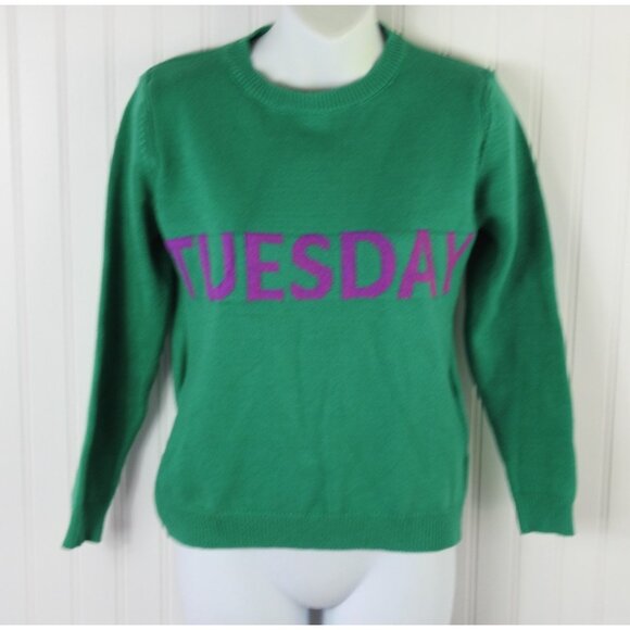 Green Sweater Purple Tuesday Size S Super Soft LS Knit Crew Kneck Classic XS - Picture 2 of 5